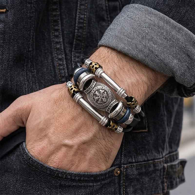 Bracciale vintage in pelle multistrato stile vichingo - image 1