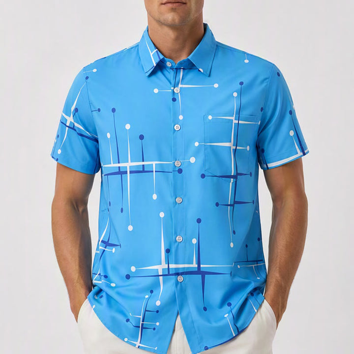 Camicia da uomo estiva da spiaggia con stampa a pois geometrici retrò. - image 1