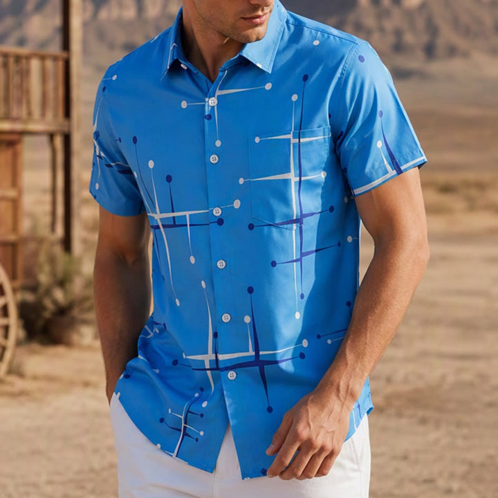 Camicia da uomo estiva da spiaggia con stampa a pois geometrici retrò. - Stile n. 1 - 3XL - image 0