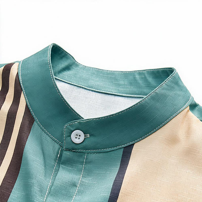Camicia estiva da uomo a righe verticali con stampa tucano tropicale. - image 4