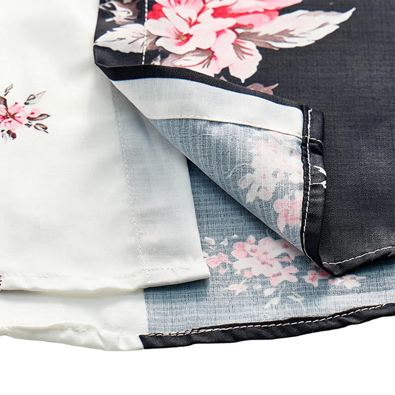 Camicia casual da uomo nera e bianca con stampa floreale a rose a contrasto - image 6