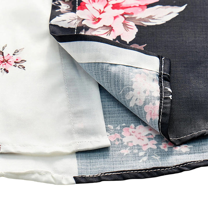 Camicia casual da uomo nera e bianca con stampa floreale a rose a contrasto - image 6