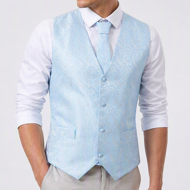 Completo da uomo a tre pezzi con gilet in jacquard a fantasia paisley. - image 3