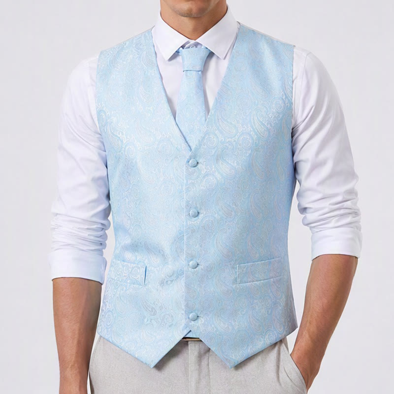 Completo da uomo a tre pezzi con gilet in jacquard a fantasia paisley. - image 1