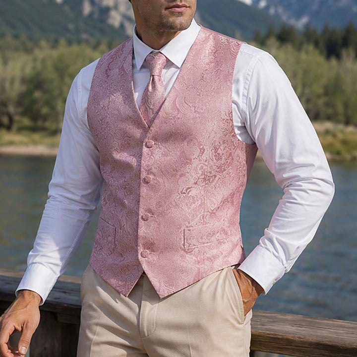 Completo da uomo a tre pezzi con gilet in jacquard a fantasia paisley. - Rosa - 2XL - image 8