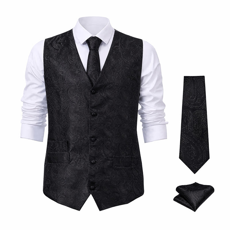 Completo da uomo a tre pezzi con gilet in jacquard a fantasia paisley. - image 19