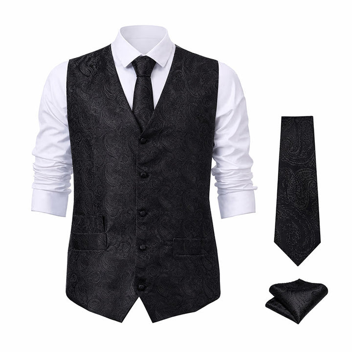 Completo da uomo a tre pezzi con gilet in jacquard a fantasia paisley. - image 19