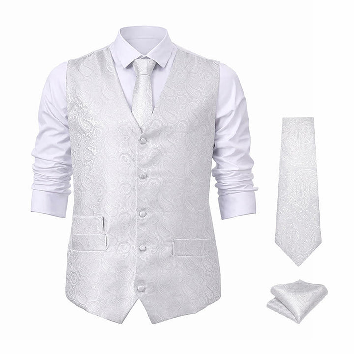 Completo da uomo a tre pezzi con gilet in jacquard a fantasia paisley. - image 22