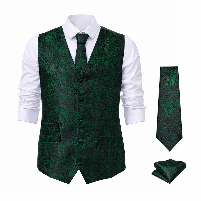 Completo da uomo a tre pezzi con gilet in jacquard a fantasia paisley. - image 21