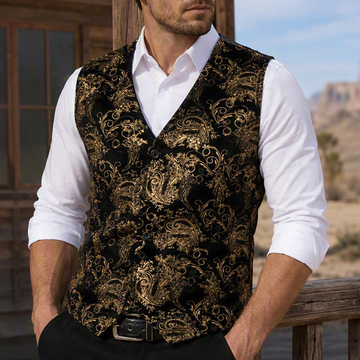 Gilet da uomo di lusso con stampa barocca vintage per feste e serate in discoteca - D'oro - 2XL - image 0