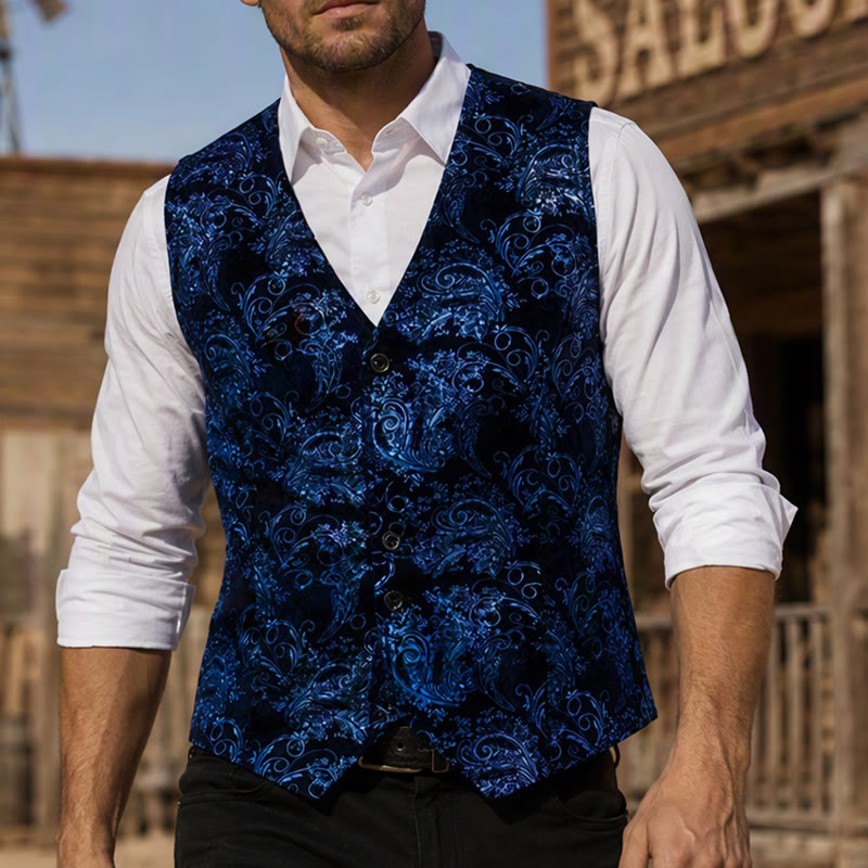 Gilet da uomo di lusso con stampa barocca vintage per feste e serate in discoteca - Blu - 2XL - image 5