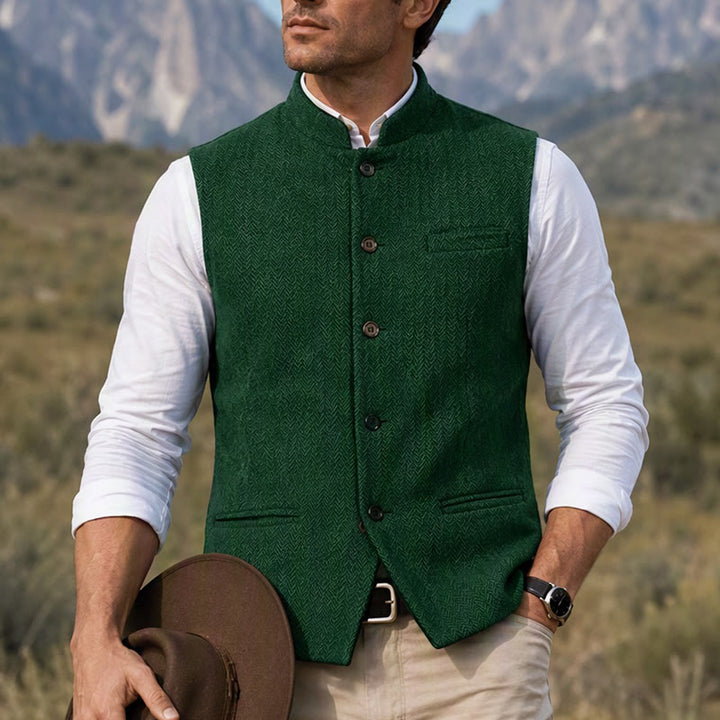 Gilet da uomo in tweed a spina di pesce con colletto alla coreana - Verde - 3XL - image 9