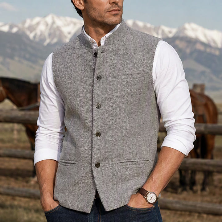Gilet da uomo in tweed a spina di pesce con colletto alla coreana - Argento - 3XL - image 5