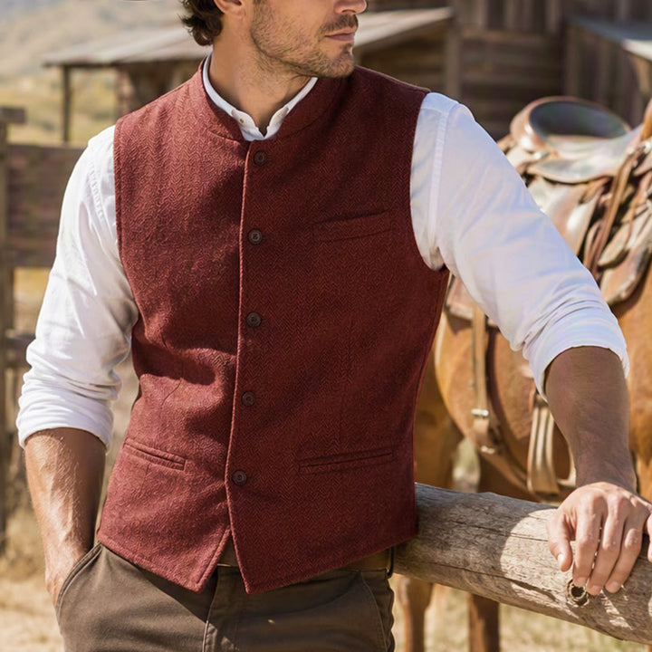 Gilet da uomo in tweed a spina di pesce con colletto alla coreana - Arancia - 3XL - image 0