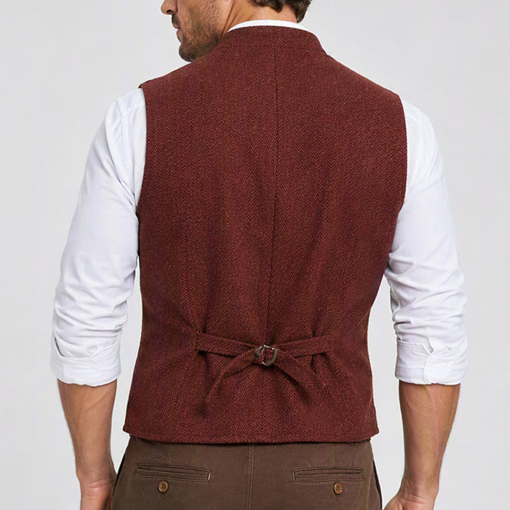 Gilet da uomo in tweed a spina di pesce con colletto alla coreana - image 3