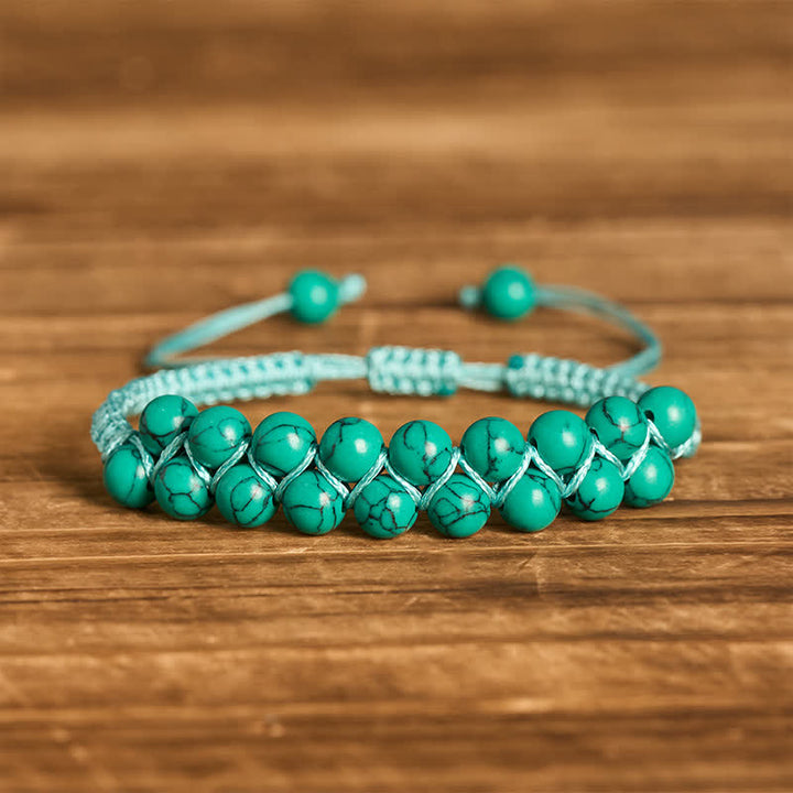 Braccialetto curativo in macramè con doppia fila di perline turchesi e perline turchesi - Verde - image 9