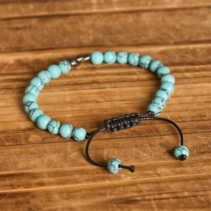 Bracciale regolabile con croce della fede e perline turchesi - image 4