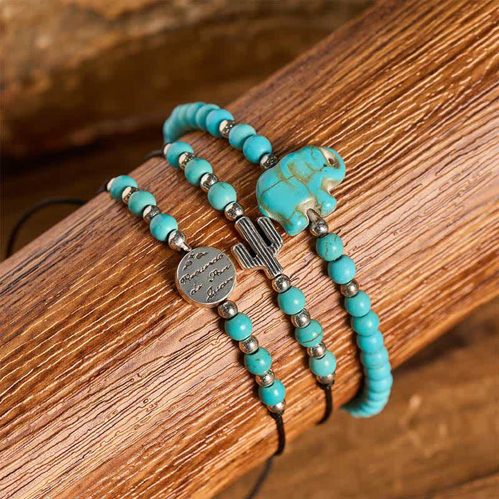Set di 3 braccialetti impilabili con cactus occidentale e turchese, simbolo di autostima. - image 2