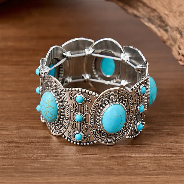 Bracciale a polsino largo e ampio con perline turchesi, ispirato ai palazzi signorili. - image 2