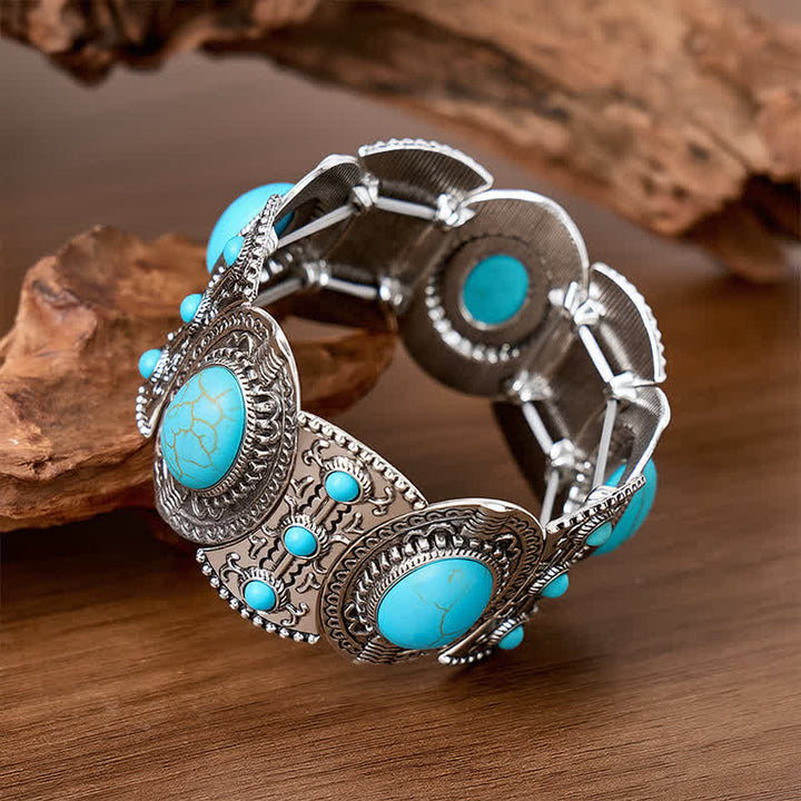 Bracciale a polsino largo e ampio con perline turchesi, ispirato ai palazzi signorili. - image 3