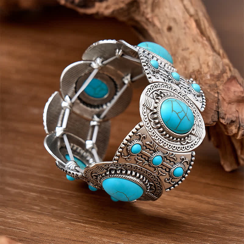 Bracciale a polsino largo e ampio con perline turchesi, ispirato ai palazzi signorili. - image 4