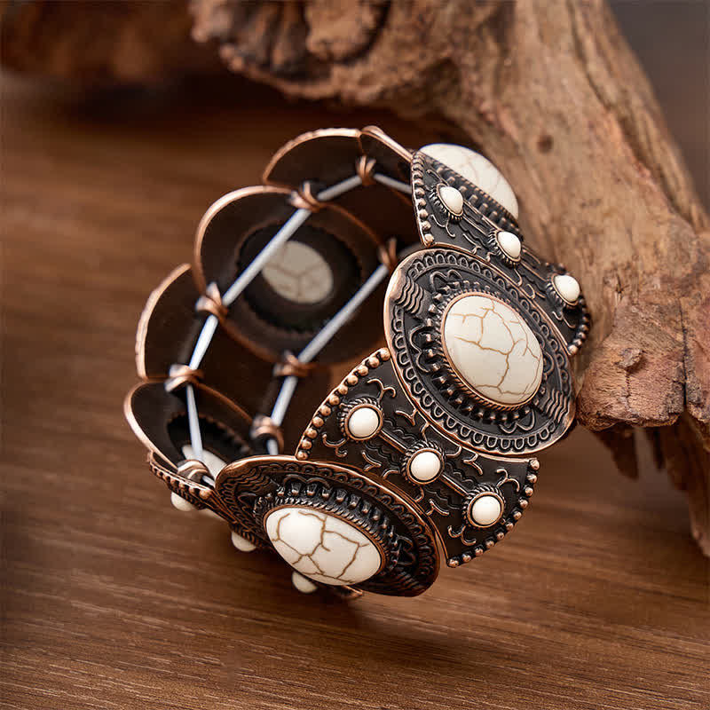 Bracciale a polsino largo e ampio con perline turchesi, ispirato ai palazzi signorili. - image 8