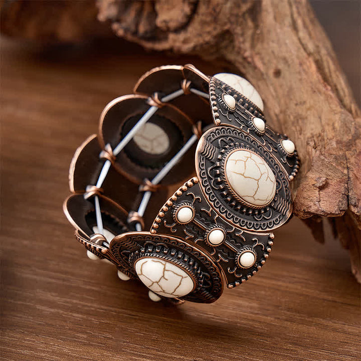 Bracciale a polsino largo e ampio con perline turchesi, ispirato ai palazzi signorili. - image 8