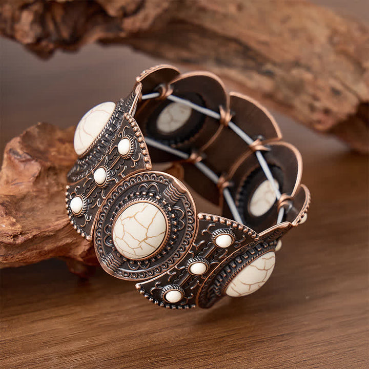 Bracciale a polsino largo e ampio con perline turchesi, ispirato ai palazzi signorili. - image 7