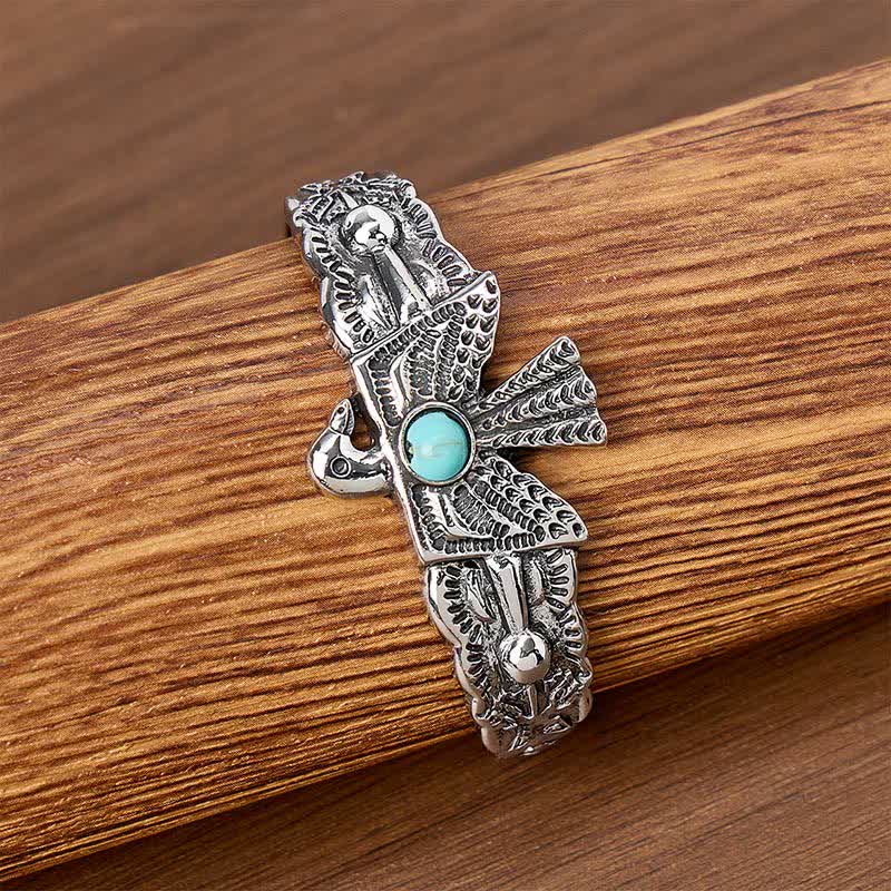 Bracciale a polsino aperto con aquila occidentale e tuono turchese - image 3