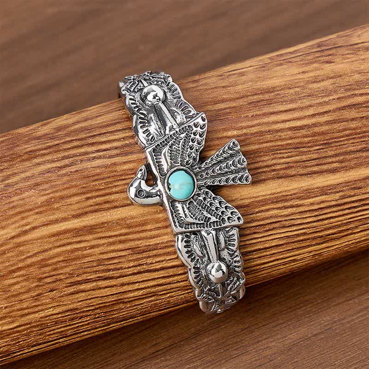 Bracciale a polsino aperto con aquila occidentale e tuono turchese - image 3