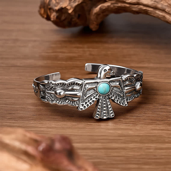 Bracciale a polsino aperto con aquila occidentale e tuono turchese - image 4