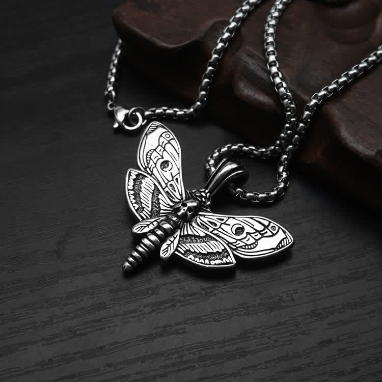 Collana unisex gotica punk con falena testa di morto - Argento - image 0