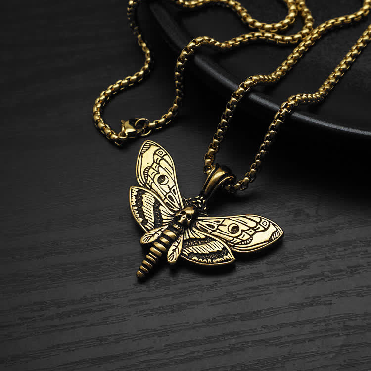 Collana unisex gotica punk con falena testa di morto - Oro - image 5