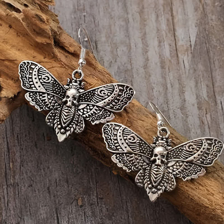 Orecchini vintage gotici da strega con falena della morte e teschio - Argento - image 0