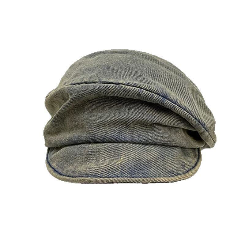 Berretto morbido in cotone lavato color grigio oliva, dallo stile artistico. - image 1