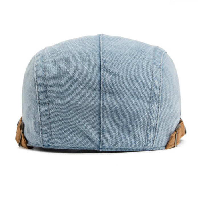 Berretto piatto in denim lavato a contrasto con visiera in pelle scamosciata - image 3