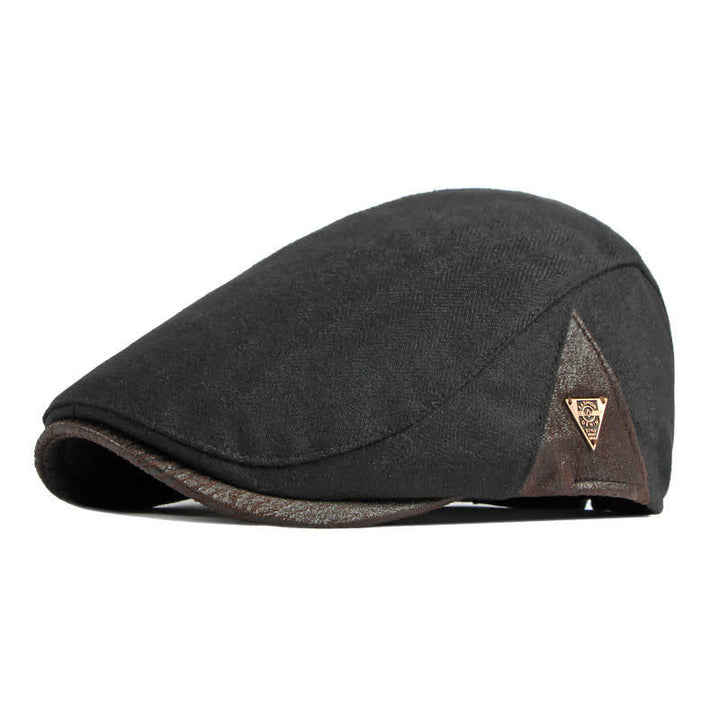 Elegante berretto piatto caldo con motivo a spina di pesce e finiture in pelle. - Nero - Regolabile (21 5/8"-23 1/4") - image 7