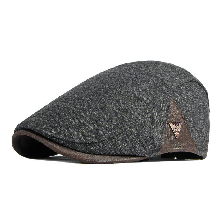 Elegante berretto piatto caldo con motivo a spina di pesce e finiture in pelle. - Grigio - Regolabile (21 5/8"-23 1/4") - image 2
