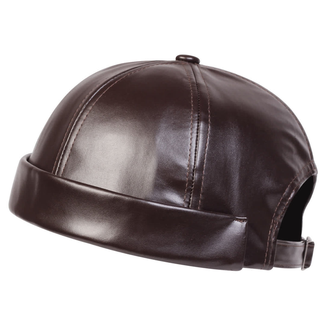 Cappello da marinaio minimalista senza visiera, regolabile, in similpelle PU. - Marrone - Regolabile (22"-23 1/4") - image 2