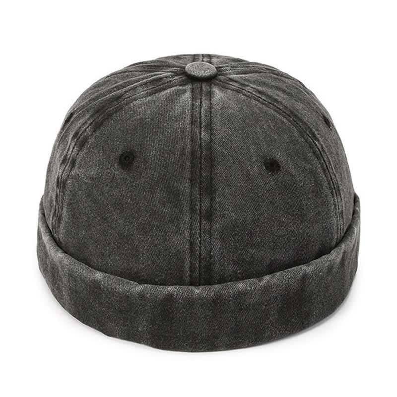 Berretto da marinaio vintage senza visiera in cotone lavato, casual - Nero - Regolabile (22"-23 5/8") - image 0
