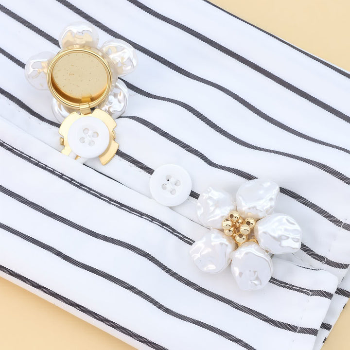 1 paio di copribottoni decorativi a scatto con motivo a perle per camicia - Oro - image 0