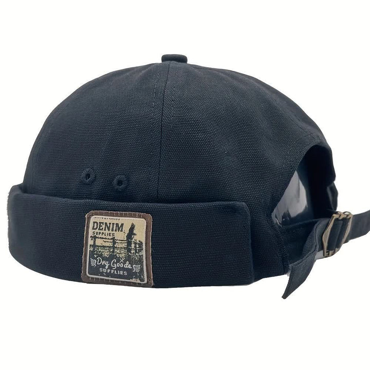 Berretto da marinaio regolabile senza visiera in tela con toppa in denim. - Nero - M (22"-22 7/8") - image 6