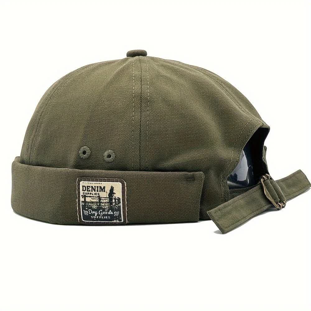 Berretto da marinaio regolabile senza visiera in tela con toppa in denim. - Verde oliva - M (22"-22 7/8") - image 8