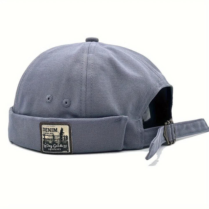 Berretto da marinaio regolabile senza visiera in tela con toppa in denim. - Grigio Blu - M (22"-22 7/8") - image 1