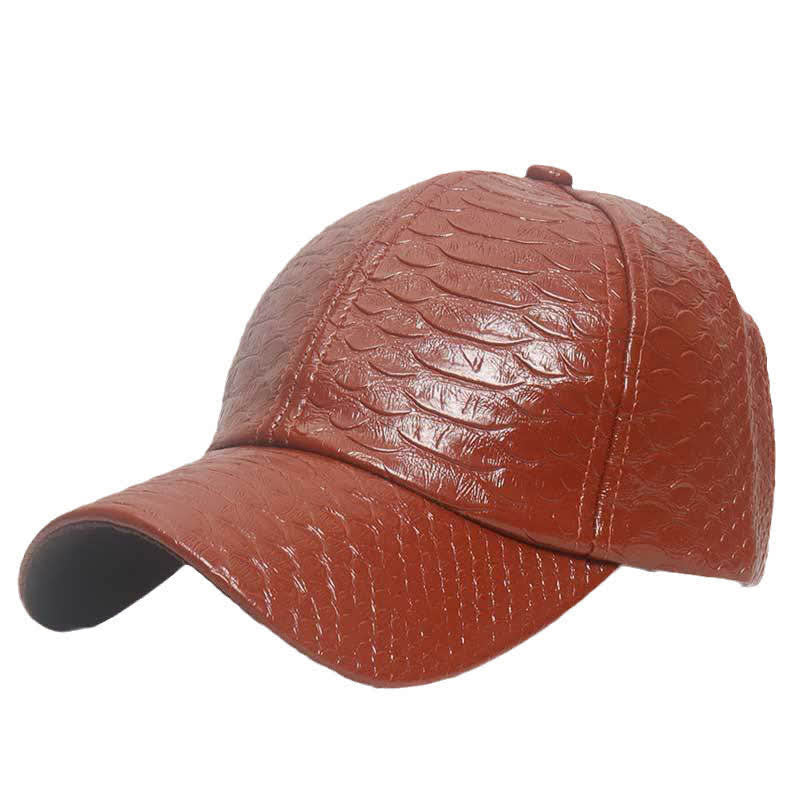 Cappellino da baseball in similpelle con texture effetto coccodrillo in rilievo - Marrone - M (22"-22 7/8") - image 4