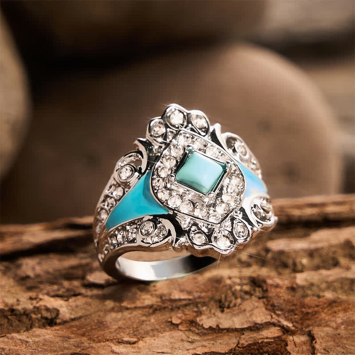 Anello da donna vintage con strass turchesi sintetici - image 4
