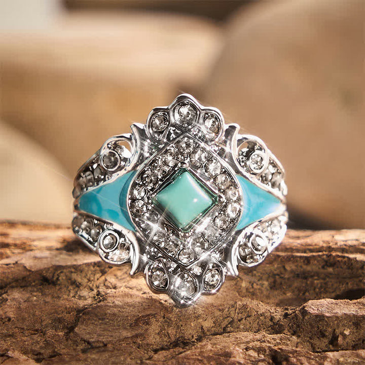 Anello da donna vintage con strass turchesi sintetici - Argento - US 12 - image 0