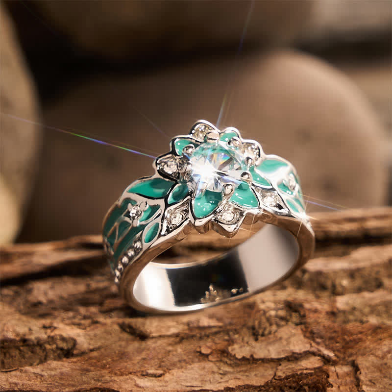 Anello da donna vintage a forma di fiore con smalto e strass. - image 2