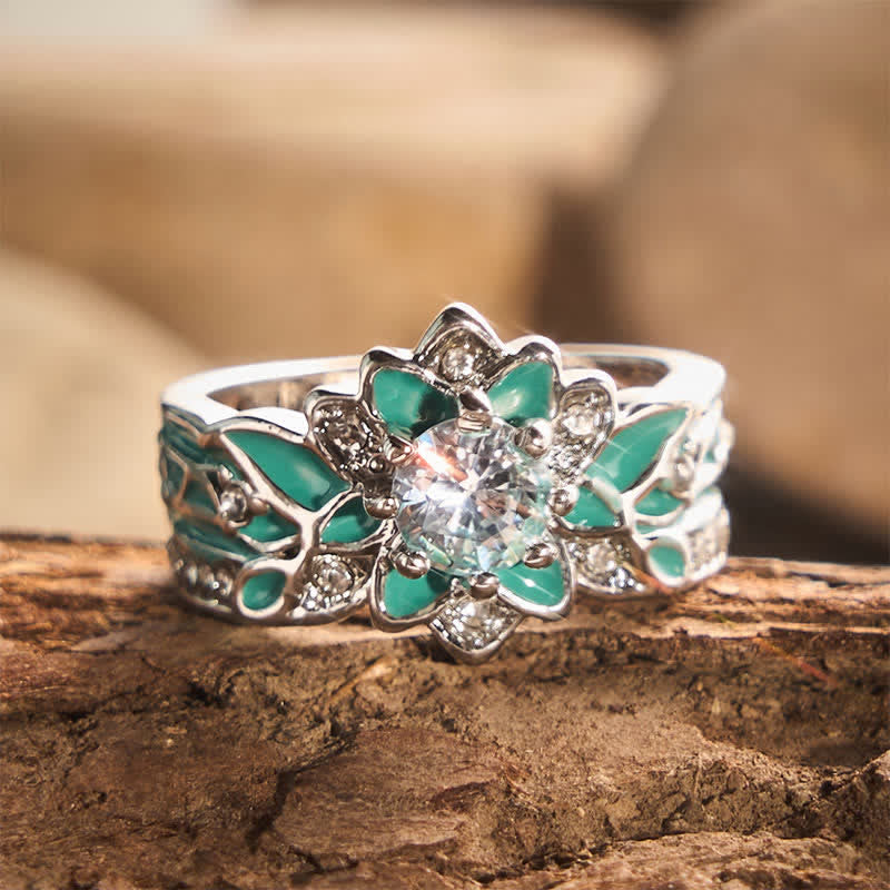 Anello da donna vintage a forma di fiore con smalto e strass. - Argento - US 11 - image 0