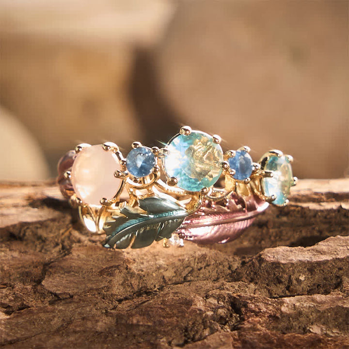 Anello da donna con piuma smaltata e cristalli intarsiati - Oro - US 10 - image 0